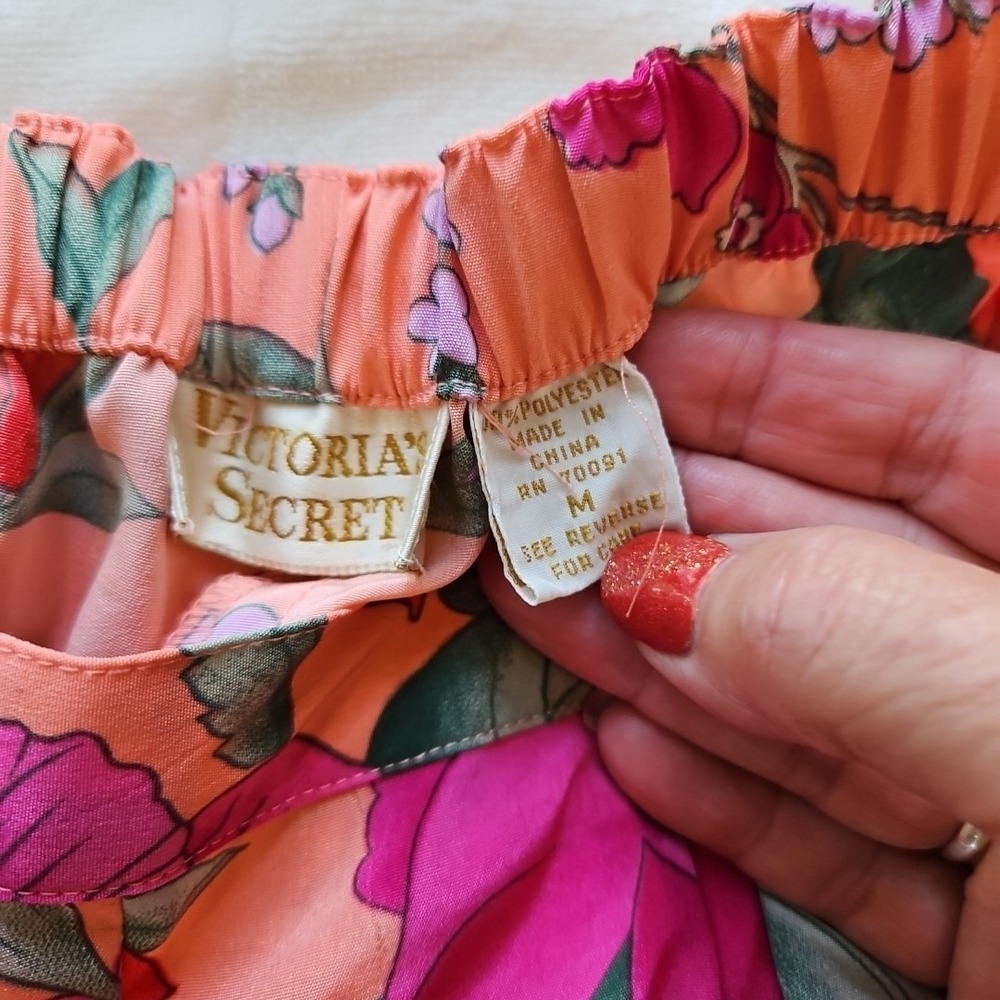 Vintage Victorias Secret Gold Label Floral Pajama Set Peach Pink Orange Medium - Picture 8 of 12